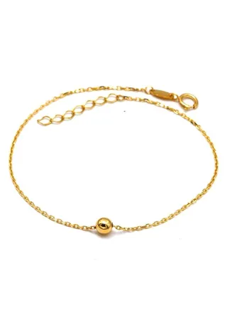 Real Gold 3 MM Ball Adjustable Size Bracelet 