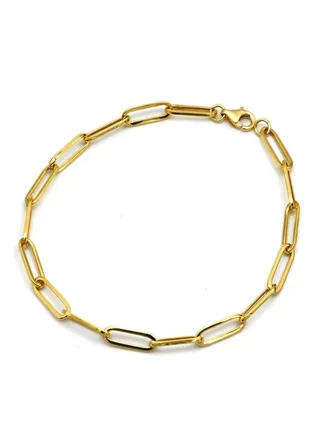 Real Gold Paper Clip Chain Bracelet 