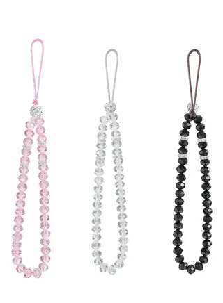 3 Pcs Cell Phone Lanyard Strap, Charm Bling Crystal Beads Hand Wrist Strap String, Women's Wristlet for Camera Purse MP3 MP4 iPod PSP Keychain (Pink+White+Black) 