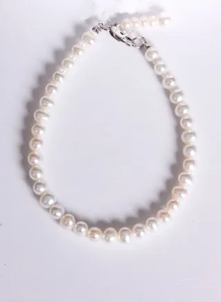 KIDS Bracelet 1st 14Cm, Freshwater Pearls, A Quality, White Color, 4.0-2.5MM, 18KW 
