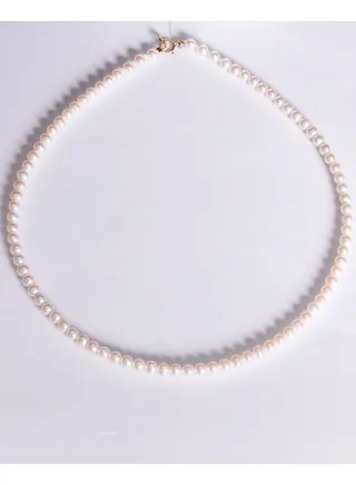 KIDS Necklace 1st 32 Cm, Freshwater Pearls, A Quality, White Color, 4.0-3.5MM, 18KY 