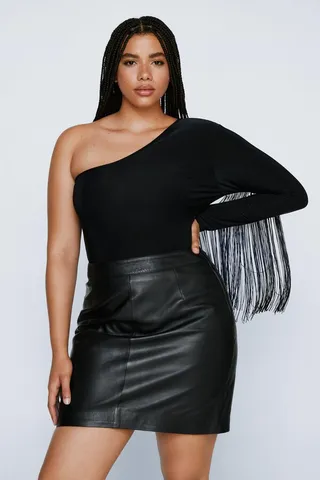 Nasty Gal Womens Plus Size One Shoulder Fringed Bodysuit
