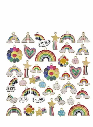 Charms Enamel Rainbow Cloud Star Gold Plated Sunflower Heart Pendant Mixed for Jewelry Making Necklace Bracelet Girl Craft DIY Accessories 40 Pieces 