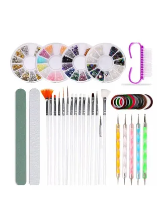 Nail Art Decoration 10pcs/set Nail Brush Dotting Pen Polishing Rasp Kit Striping Tape Rhinestones Suquie Glitters 