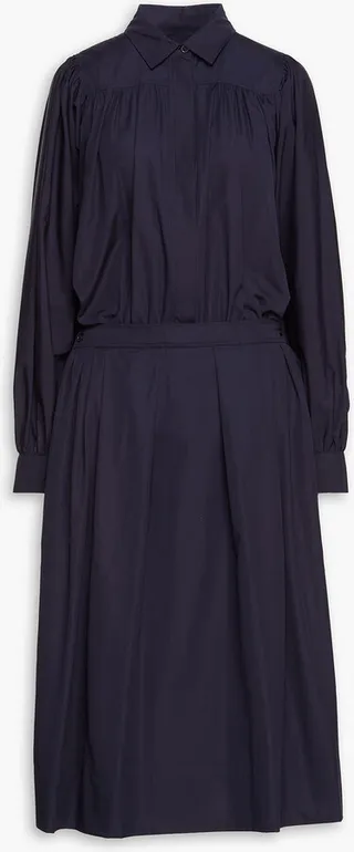 Pleated cotton-poplin midi shirt dress