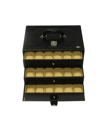 Laveri Watch Box for Men Women (54 Slots), Premium  Leather Watch Case  Organizer with Crystal Glass Top, Removable Pillow 