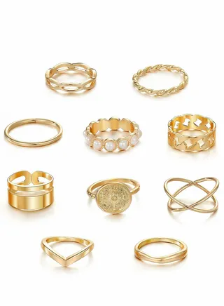 Rings for Woman Teen Girl Jewelry Trendy Smiley Face Flower Heart Butterfly Alloy Stackable Ring Set Full Finger Women Girls 10 Pcs 