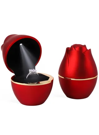 Red Ring Box with LED Light Rose Jewelry Ring Case Jewelry Display Gift Boxes for Proposal Wedding Ring Box Ceremony Engagement Proposal Anniversary 