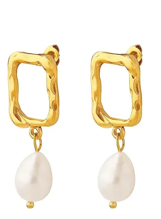 Drop Pearl Earrings, Rectangle Hoop 18K Gold Plated Pearl Teardrop Earrings, Elegant Drop Dangle Earrings, Real Freshwater Pearl Earrings, for Ladies and Girls 