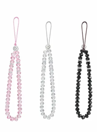 3 Pcs Cell Phone Lanyard Strap, Charm Bling Crystal Beads Hand Wrist Lanyard Strap String, Women's Wristlet for Cell Phone Camera Purse MP3 MP4 iPod PSP Keychain (Pink+White+Black) 