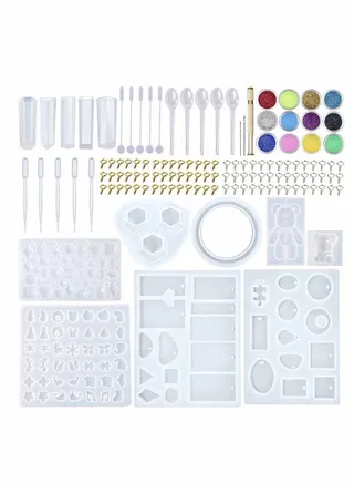 DIY Jewelry Casting Molds More Than 120 Designs Contains 8 Silicone Resin with 70 Designs,1 Earring 25 Designs,2 Necklace Bear Molds,3 Diamonds Mold 229Pcs 