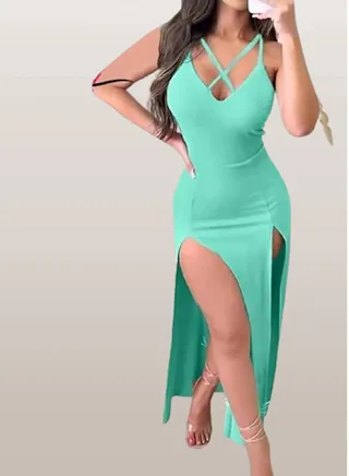 Women's lingerie, long - open on both sides, criss-cross neck strap 
