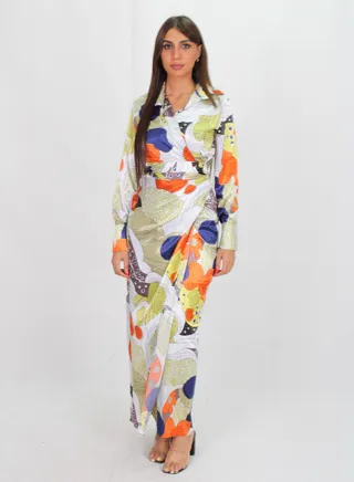 patterned long satin dress for woman 