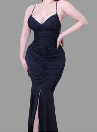 Lycra Dress With Ruffles From The Front And The Back - Open From The Front And From The Back 