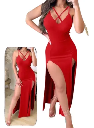 Women's long lycra dress with a slit on both sides 