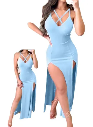Lycra dress for women with a narrow cut and an opening from the SIDE 