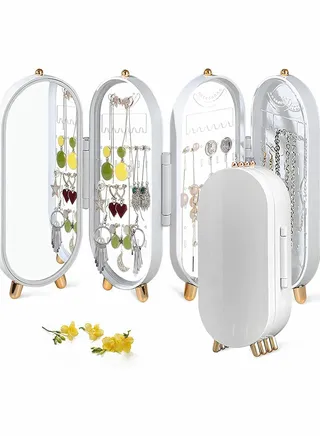 Small Earring Holder Stand, Organizer Box Foldable, Display Storage ,153 Holes For Dangle Earrings and 21 Grooves for Necklaces, Jewelry Case Gift Women Girls 