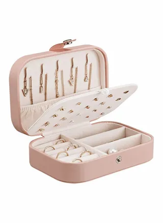Jewelry Box for Women Girls PU Leather Organizer Storage Case with Compartments, Earrings Bracelets Rings Watches 