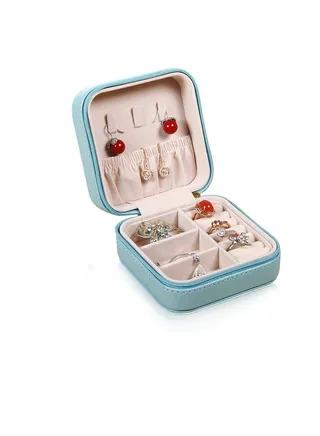 Jewelry Box,Travel Mini Organizer Faux Leather Portable Display Storage Jewellery Case Rings Earrings Necklace Bracelet Lipstick Best Gifts Choice for Girls Women (Blue) 