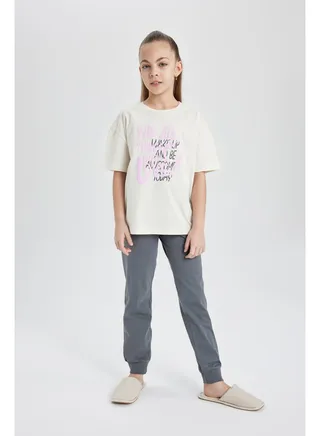 Girl Regular Fit Short Sleeve Knitted Pyjamas - 2 Pieces 