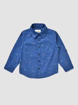 Casual Printed Long Sleeves Shirt Blue 