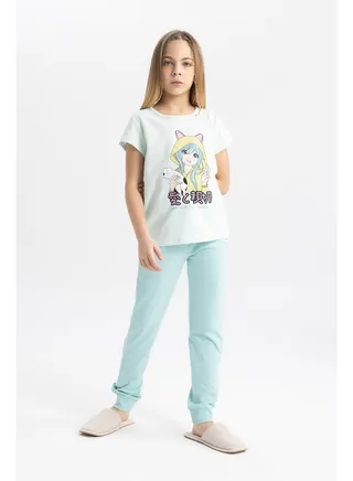 Girl Regular Fit Short Sleeve Knitted Pyjamas -2 Pieces 