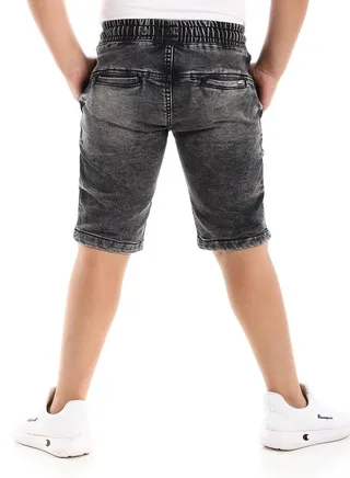 Side Pockets Washed Grey Knee Length Denim Shorts 
