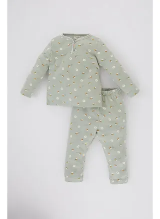 Babygirl Regular Fit Button Neck Long Sleeve Knitted Pyjamas - 2 Pieces 