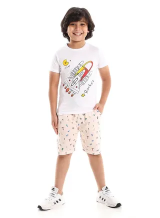 Patterned Elastic Waist Cotton Short _Pink 