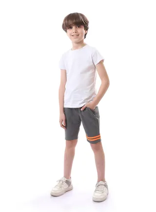 Boys Slip On Heather  Shorts with Double Lines - Dark Grey 