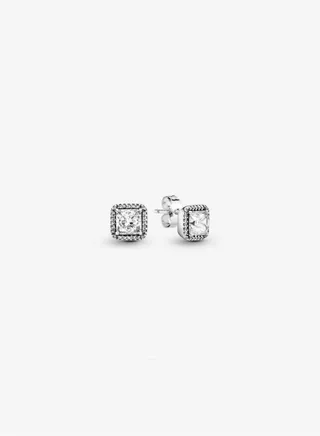 Pandora Timeless Women's Fashion Versatile Classic Cubic Zirconia 925 Silver Square Radiant Halo Earrings, Pendant Earring Gifts 290591CZ 