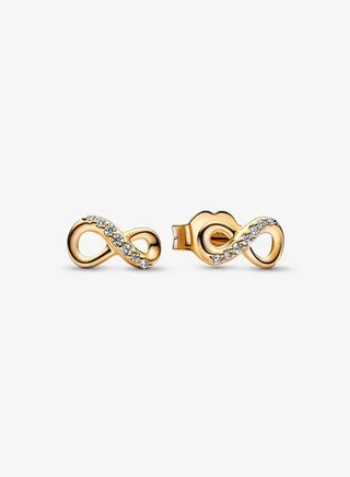 Pandora Moments Cubic Zirconia Women's Classic Gold Plated Copper Silver Alloy Gold Shining Eternal Symbol Earrings 268820C01 
