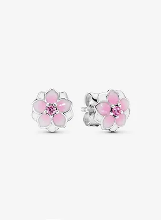 Pandora Moments Women's Classic Cubic Zirconia Versatile Fashion 925 Silver Pink Magnolia flower Earrings Gift 290739PCZ 