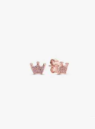 Pandora Moments Women's Fashion Versatile Classic Cubic Zirconia Rose Gold Pink Crown Earrings Pendant Earring Gift 287127NPO 