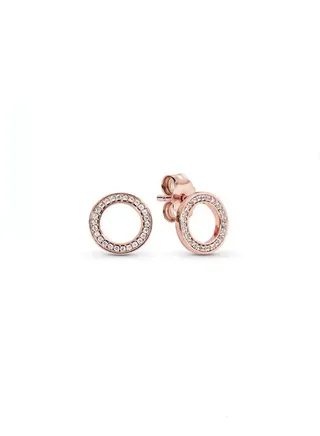 Pandora Timeless Women's Fashion Versatile Classic Cubic Zirconia Rose Gold Sparkling Circle Earrings Pendant Gift 280585CZ 