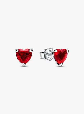 Pandora Timeless cubic zirconia women's 925 silver red heart-shaped earrings 292549C01 