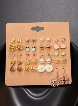 20-Pair Alloy Crystal Studded Earrings Set 