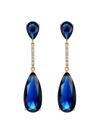 Synthetic Stone Sapphire Dangle Earrings for Women 18K Gold Color Fashion Jewelry Party 