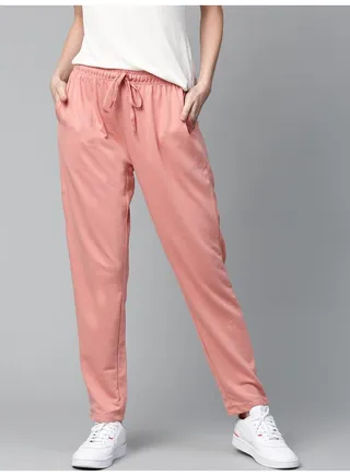 Drawstring Elasticated Waistband Mid-Rise Track Pants Dusty Pink 