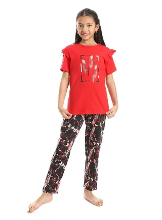 Girls Printed Ballerina Tee & Pants Pajama Set 