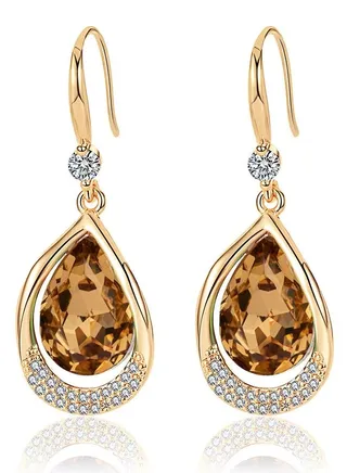 Austrian Crystal Halo Teardrop Hollow Drop Dangle Earrings for Women 14 K Rose Gold Plated Hypoallergenic Jewelry 