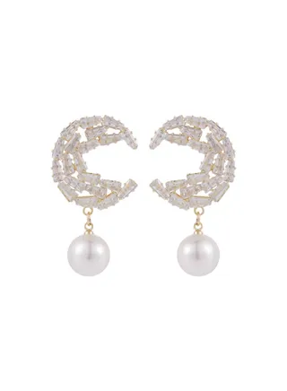 Pristine Rhinestone Moon Earrings 