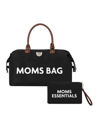 Moms Large Capacity Waterproof Travel Diaper Bag With 2 Pouchs - Black 