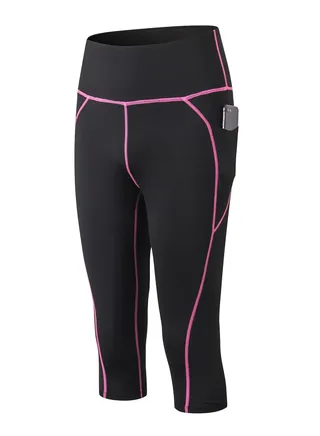 Women Quick Dry Breathable Elastic Cropped Pants Black/Pink 