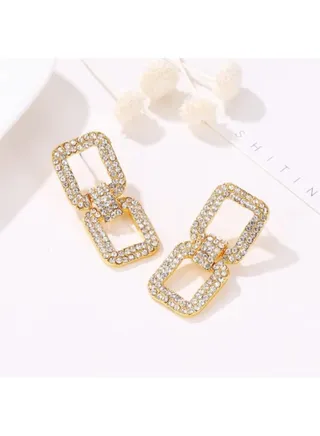 Tinsel Square Chain Rhnestone Earrings 