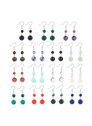 15 Pairs Natural Stone Earrings Dangle Earrings for Women Chakra Healing Crystal Earrings Colorful Beaded Earrings Lightweight Birthday Gifts for Women 