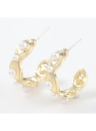 Pristine C Shaped Scattered Pearl Earrings 