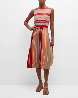 Sleeveless Striped A-Line Midi Dress