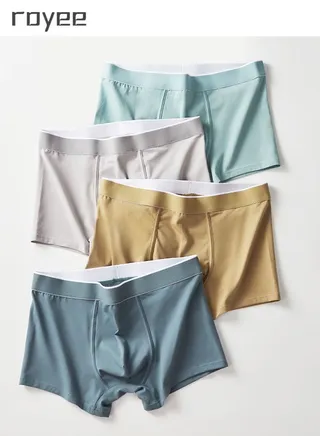 4Pack Men's Underwear Cotton Pure Cotton Men's Flat Angle Underwear Medium Waist Solid Color 