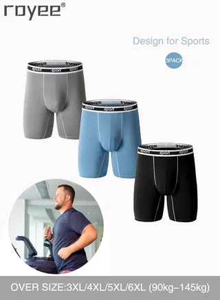 3Pack Over Size Men's Underwear Modal Flat Corner Pants, Extended Fitness Underwear, Breathable and Non stuffy 